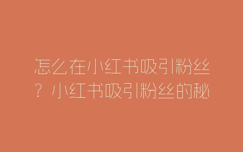 怎么在小红书吸引粉丝？小红书吸引粉丝的秘诀-自媒星球