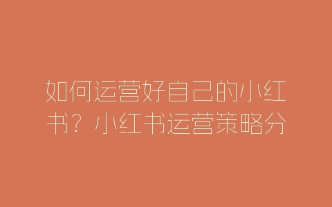 如何运营好自己的小红书？小红书运营策略分析-自媒星球