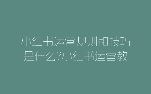 小红书运营规则和技巧是什么?小红书运营教程-自媒星球