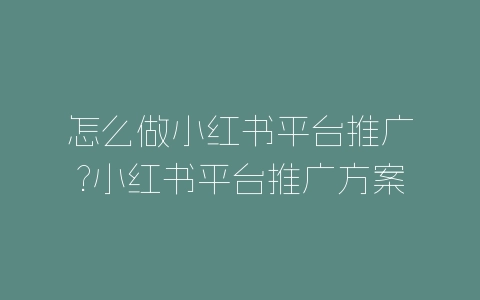 怎么做小红书平台推广?小红书平台推广方案介绍-自媒星球